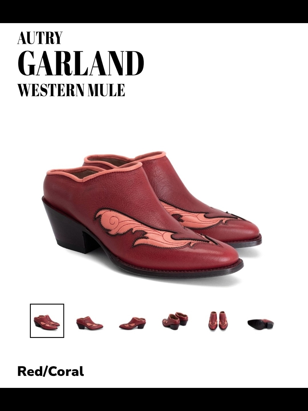 Fluevog Autry Garland Western Mule in Red/Coral